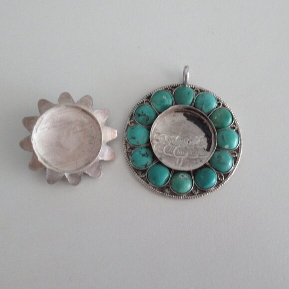 Vintage Estate Jewelry 925 Sterling Silver and Turquoise Pill Box Locket Pendant - Picture 6 of 12